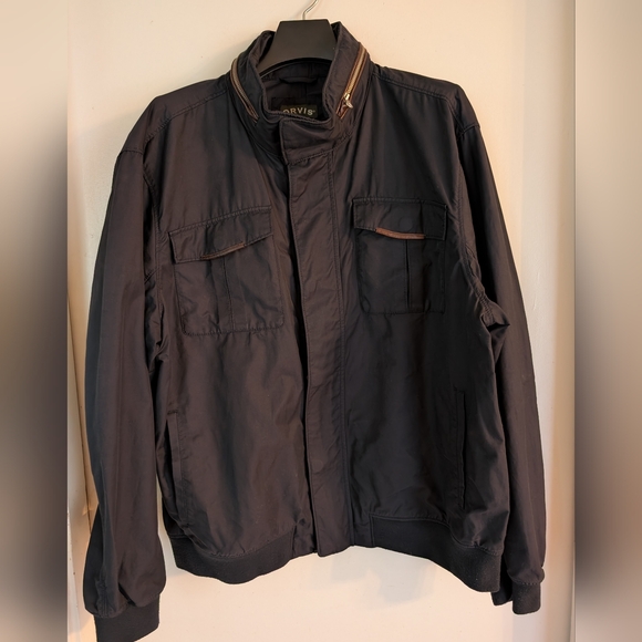 Vintage Orvis Jacket Coat Hidden Hood Cotton Nylon w/Leather Trim XL
